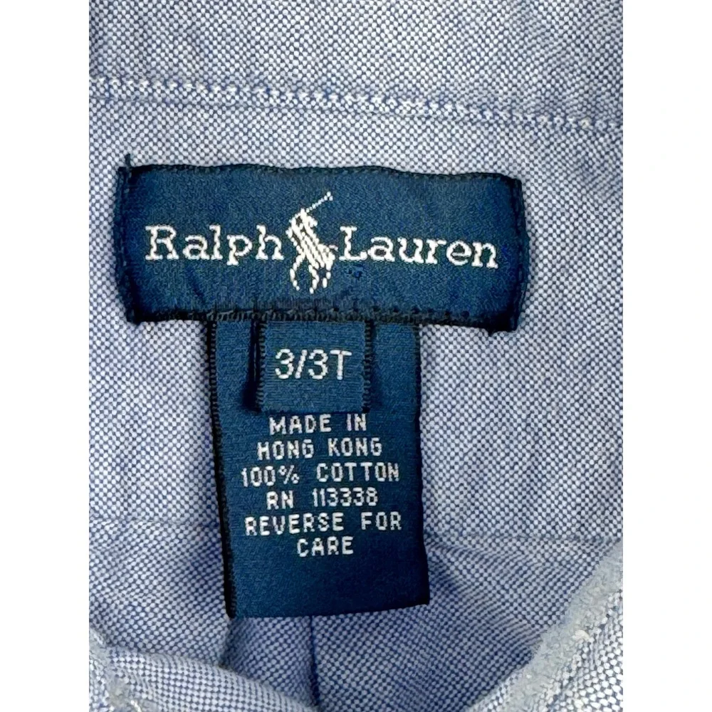 Ralph Lauren Boys Light Blue Oxford Button Down Shirt Size 3/3T Long Sleeve